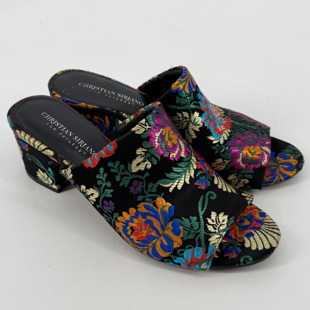 Christian Siriano for‎ Payless Floral Brocade Block Heel Mules Black 8.5 Y2K
